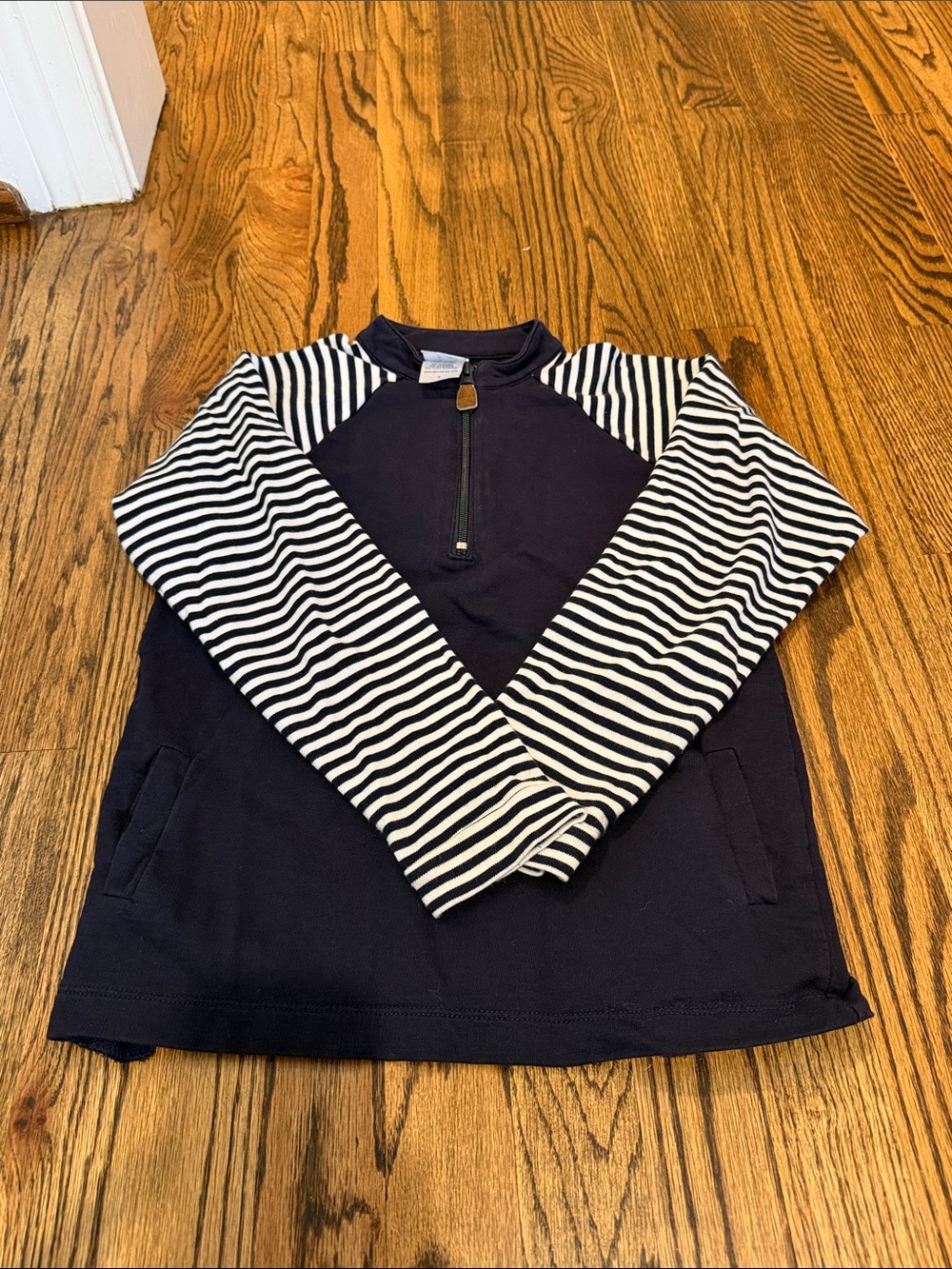 Boys Bella Bliss size 8 Navy & White Striped Sleeve Pullover Shirt